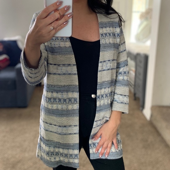 H&M Blue and White Open Front Boho Jacket - Picture 6 of 6